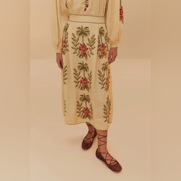 FARM RIO Tropical Flower Embroidered Sand Maxi Skirt - Picture 2 of 6